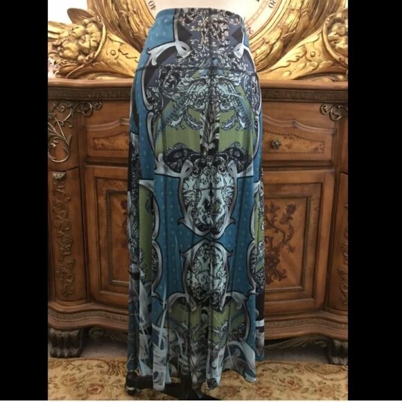 ONE WORLD. Size XL. Blues, Greens & Turquoise Flared Skirt. Waist 34-40". B12 - Picture 1 of 5